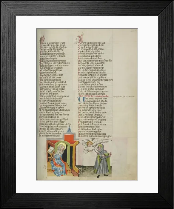 Framed Print : An Angel Confirming Mary's Faithfulness to Joseph; Weltchronik, about 1400-1410. Creator: Unknown Framed Print : An Angel Confirming Mary's Faithfulness to Joseph; Weltchronik, about 1400-1410. Creator: Unknown