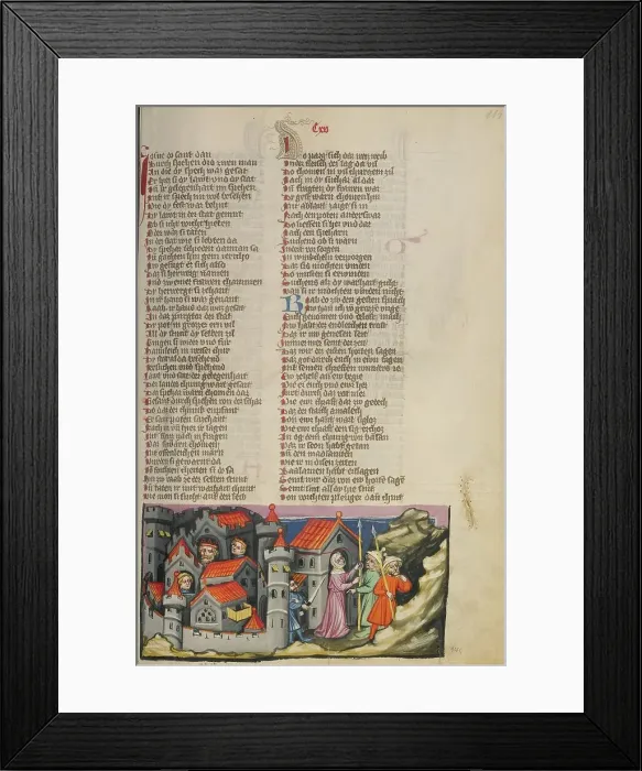 Framed Print : Rehab Hiding the Spies in Jericho; Weltchronik, about 1400-1410. Creator: Unknown Framed Print : Rehab Hiding the Spies in Jericho; Weltchronik, about 1400-1410. Creator: Unknown