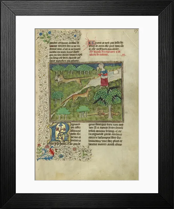 Framed Print : Foxes and their Ruses; Livre de la Chasse, about 1430-1440. Creator: Unknown Framed Print : Foxes and their Ruses; Livre de la Chasse, about 1430-1440. Creator: Unknown