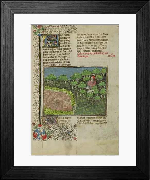 Framed Print : A Hunter and Greyhound Waiting to Attack a Hare; Livre de la Chasse, about 1430-1440. Creator: Unknown Framed Print : A Hunter and Greyhound Waiting to Attack a Hare; Livre de la Chasse, about 1430-1440. Creator: Unknown
