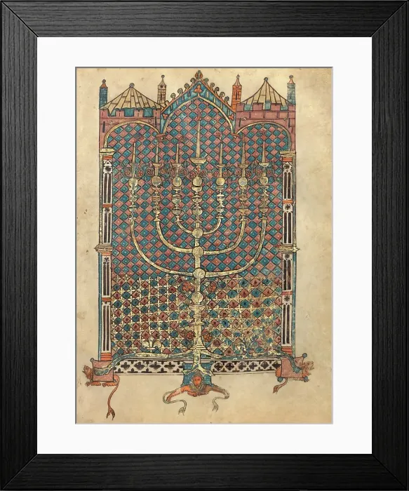 Framed Print : Menorah; Rothschild Pentateuch, 1296. Creators: Unknown, Elijah ben Meshallum Framed Print : Menorah; Rothschild Pentateuch, 1296. Creators: Unknown, Elijah ben Meshallum