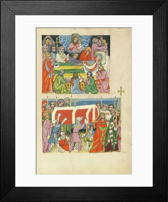Framed Print : The Death of the Virgin: The Punishment of the Mockers; Weltchronik, about 1400-1410. Creator: Unknown Framed Print : The Death of the Virgin: The Punishment of the Mockers; Weltchronik, about 1400-1410. Creator: Unknown