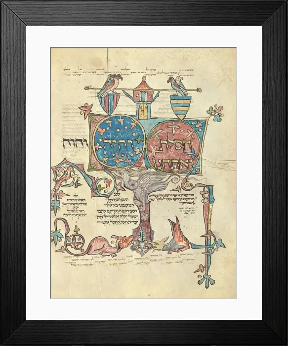 Framed Print : Decorated Text Page; Rothschild Pentateuch, 1296. Creators: Unknown, Elijah ben Meshallum, Elijah ben Jehiel Framed Print : Decorated Text Page; Rothschild Pentateuch, 1296. Creators: Unknown, Elijah ben Meshallum, Elijah ben Jehiel