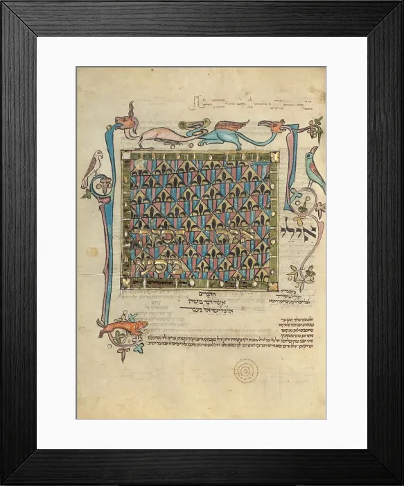 Framed Print : Decorated Text Page; Rothschild Pentateuch, 1296. Creators: Unknown, Elijah ben Meshallum, Elijah ben Jehiel Framed Print : Decorated Text Page; Rothschild Pentateuch, 1296. Creators: Unknown, Elijah ben Meshallum, Elijah ben Jehiel