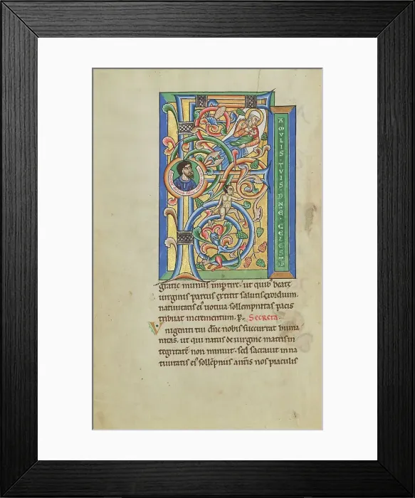 Framed Print : Initial F: The Birth of the Virgin; Initial F: The Nativity of the Virgin, probably 1170s. Creator: Unknown Framed Print : Initial F: The Birth of the Virgin; Initial F: The Nativity of the Virgin, probably 1170s. Creator: Unknown