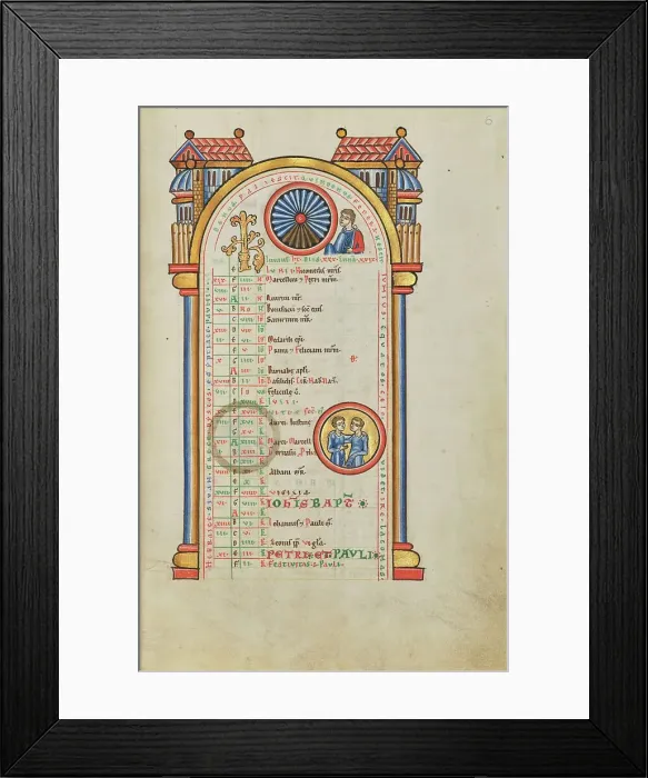 Framed Print : June Calendar Page with Junius Brutus (?) and Zodiacal Sign of Gemini, probably 1170s. Creator: Unknown Framed Print : June Calendar Page with Junius Brutus (?) and Zodiacal Sign of Gemini, probably 1170s. Creator: Unknown