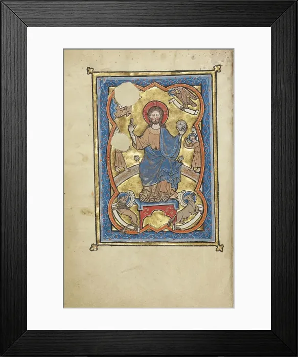 Framed Print : Christ in Majesty Surrounded by the Symbols of the Four Evangelists; Psalter, mid-1200s. Creator: Unknown Framed Print : Christ in Majesty Surrounded by the Symbols of the Four Evangelists; Psalter, mid-1200s. Creator: Unknown