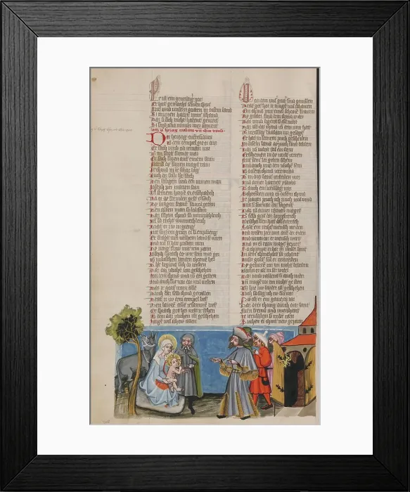 Framed Print : The Duke Aphrodisius before the Holy Family; Weltchronik, about 1400-1410. Creator: Unknown Framed Print : The Duke Aphrodisius before the Holy Family; Weltchronik, about 1400-1410. Creator: Unknown
