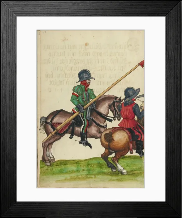 Framed Print : Three Horsemen in Armor from the Time of Emperor Sigismund; Tournament Book, about 1560-1570. Creator: Unknown Framed Print : Three Horsemen in Armor from the Time of Emperor Sigismund; Tournament Book, about 1560-1570. Creator: Unknown