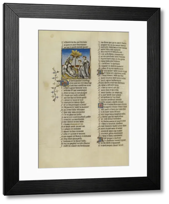 Framed Print : Two Messengers from the God of Love Delivering a Letter to Venus; Roman de la Rose, about 1405. Creator: Unknown Framed Print : Two Messengers from the God of Love Delivering a Letter to Venus; Roman de la Rose, about 1405. Creator: Unknown