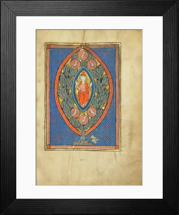 Framed Print : A Man Enthroned within a Mandorla in a Tree; De Natura Avium; De Pastoribus et Ovibus, 1277 or after Creator: Unknown Framed Print : A Man Enthroned within a Mandorla in a Tree; De Natura Avium; De Pastoribus et Ovibus, 1277 or after Creator: Unknown