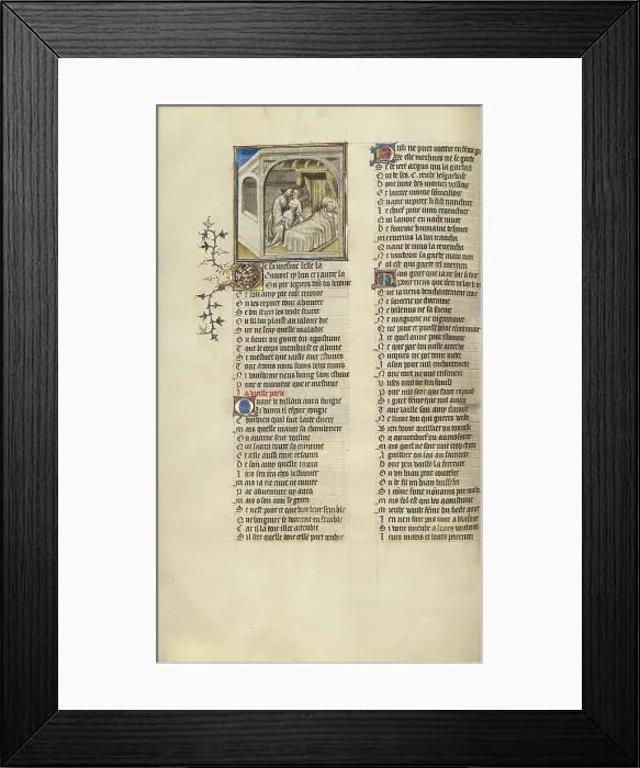 Framed Print : A Woman Meeting with Her Lover while Her Husband Sleeps, about 1405. Creator: Unknown Framed Print : A Woman Meeting with Her Lover while Her Husband Sleeps, about 1405. Creator: Unknown