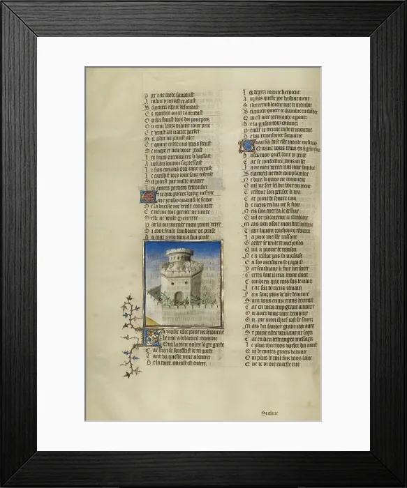 Framed Print : The Personification of Old Age Watching Good Reception in the Castle; Roman de la Rose, about 1405. Creator: Unknown Framed Print : The Personification of Old Age Watching Good Reception in the Castle; Roman de la Rose, about 1405. Creator: Unknown
