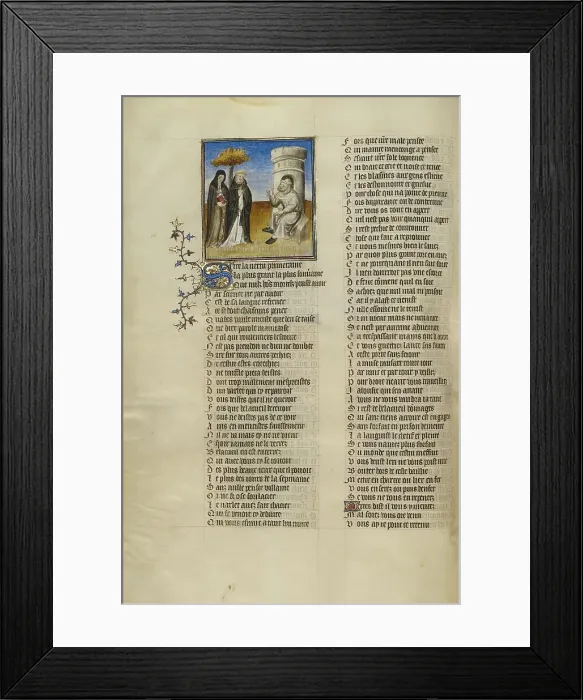 Framed Print : The Personifications of Abstinence and False Pretence before Bad Mouth; Roman de la Rose, about 1405 Creator: Unknown Framed Print : The Personifications of Abstinence and False Pretence before Bad Mouth; Roman de la Rose, about 1405 Creator: Unknown