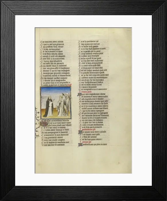 Framed Print : The Personification of False Pretence Speaking with the God of Love; Roman de la Rose, about 1405. Creator: Unknown Framed Print : The Personification of False Pretence Speaking with the God of Love; Roman de la Rose, about 1405. Creator: Unknown