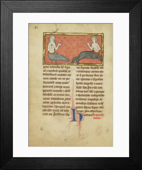 Framed Print : A Siren and a Centaur; De Natura Avium; De Pastoribus et Ovibus, 1277 or after. Creator: Unknown Framed Print : A Siren and a Centaur; De Natura Avium; De Pastoribus et Ovibus, 1277 or after. Creator: Unknown