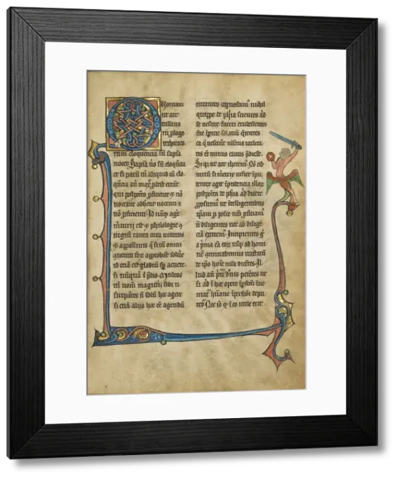 Framed Print : Decorated Initial Q; De Natura Avium; De Pastoribus et Ovibus; Bestiarium, 1277 or after. Creator: Unknown Framed Print : Decorated Initial Q; De Natura Avium; De Pastoribus et Ovibus; Bestiarium, 1277 or after. Creator: Unknown
