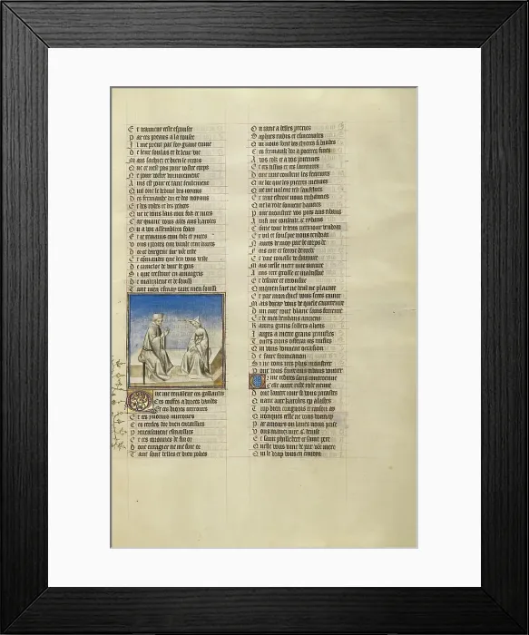 Framed Print : A Man and a Modishly Costumed Woman in Conversation; Roman de la Rose, about 1405. Creator: Unknown Framed Print : A Man and a Modishly Costumed Woman in Conversation; Roman de la Rose, about 1405. Creator: Unknown