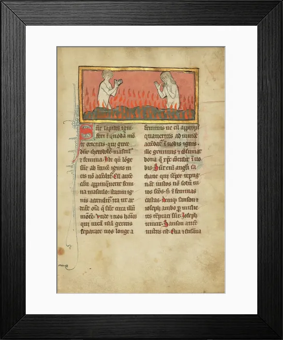 Framed Print : Fire Stones with a Naked Man and Woman; De Natura Avium; De Pastoribus et Ovibus, 1277 or after. Creator: Unknown Framed Print : Fire Stones with a Naked Man and Woman; De Natura Avium; De Pastoribus et Ovibus, 1277 or after. Creator: Unknown
