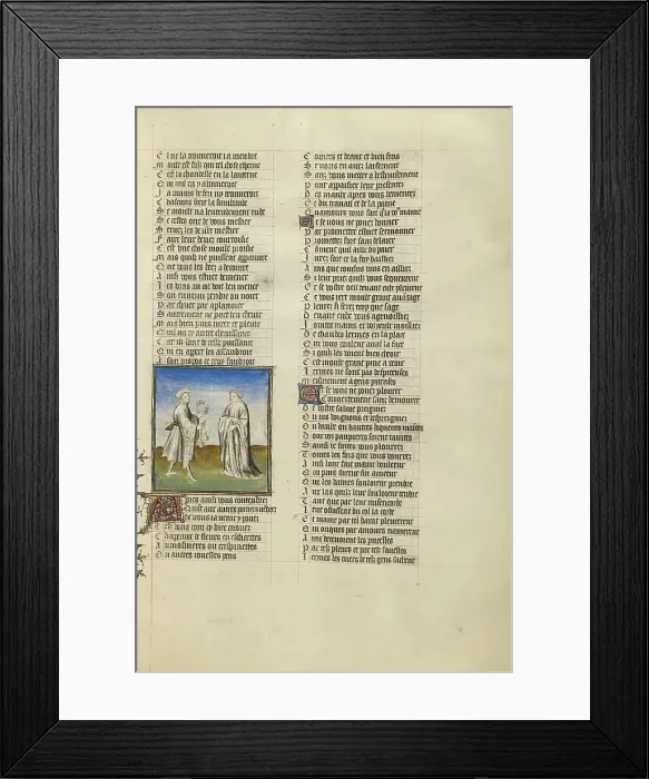 Framed Print : The Personification of Friendship Giving a Garland and Sacks of Gold for Alms to the... about 1405. Creator: Unknown Framed Print : The Personification of Friendship Giving a Garland and Sacks of Gold for Alms to the... about 1405. Creator: Unknown
