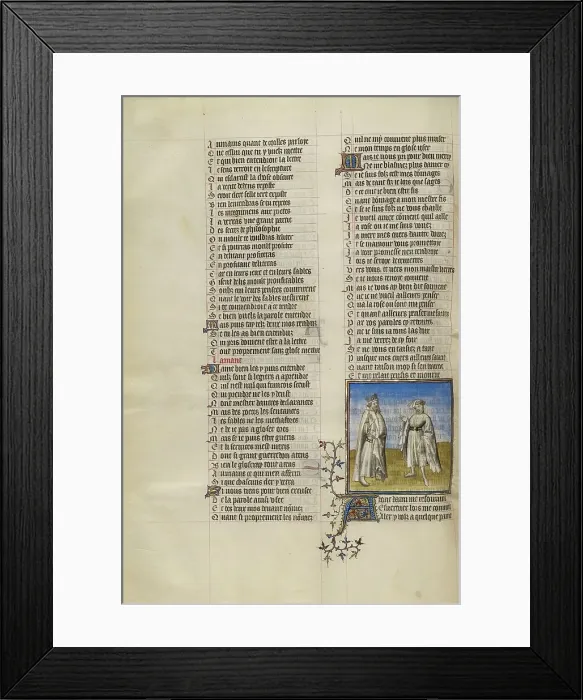 Framed Print : The Lover and the Personification of Friendship in Conversation; Roman de la Rose, about 1405. Creator: Unknown Framed Print : The Lover and the Personification of Friendship in Conversation; Roman de la Rose, about 1405. Creator: Unknown