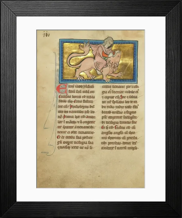 Framed Print : Samson Fighting a Lion; De Natura Avium; De Pastoribus et Ovibus, 1277 or after. Creator: Unknown Framed Print : Samson Fighting a Lion; De Natura Avium; De Pastoribus et Ovibus, 1277 or after. Creator: Unknown