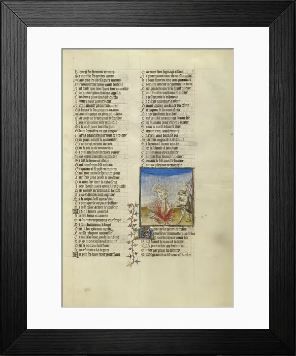 Framed Print : Rain Extinguishing the Flames at the Stake to Which King Kroesus is Bound, about 1405. Creator: Unknown Framed Print : Rain Extinguishing the Flames at the Stake to Which King Kroesus is Bound, about 1405. Creator: Unknown