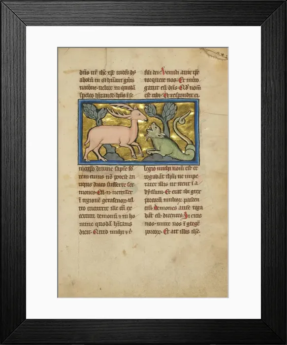 Framed Print : A Stag before a Dragon-like Snake; De Natura Avium; De Pastoribus et Ovibus, 1277 or after. Creator: Unknown Framed Print : A Stag before a Dragon-like Snake; De Natura Avium; De Pastoribus et Ovibus, 1277 or after. Creator: Unknown