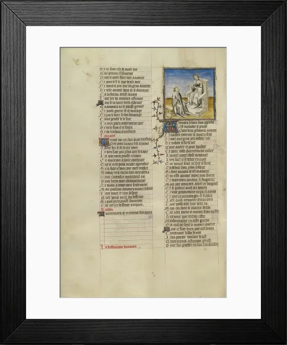 Framed Print : The Personification of Reason Enthroned and Instructing the Lover on Love, about 1405. Creator: Unknown Framed Print : The Personification of Reason Enthroned and Instructing the Lover on Love, about 1405. Creator: Unknown