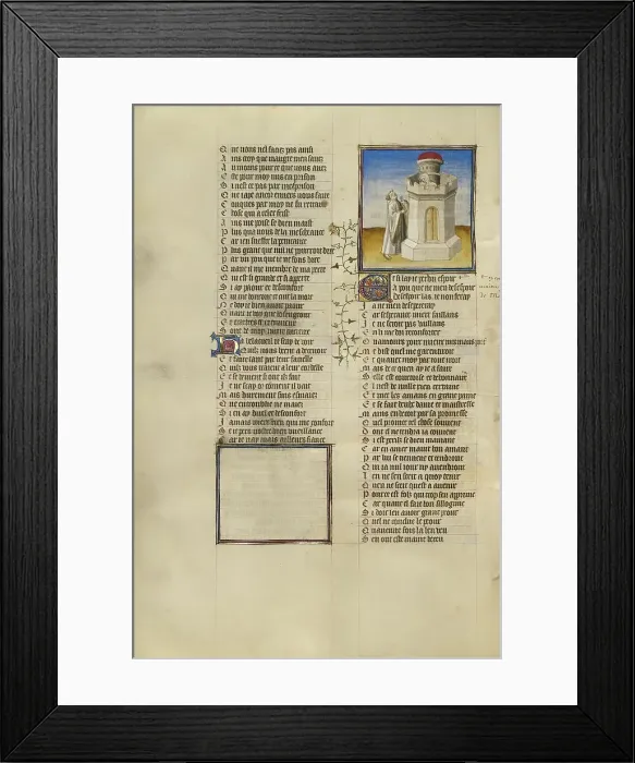Framed Print : The Lover Standing before the Castle and Looking at Good Reception Imprisoned, about 1405. Creator: Unknown Framed Print : The Lover Standing before the Castle and Looking at Good Reception Imprisoned, about 1405. Creator: Unknown