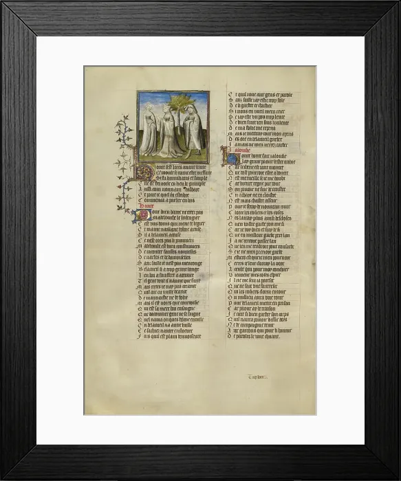 Framed Print : The Personifications of Shame and Jealousy Speaking in the Presence of the Lover, about 1405. Creator: Unknown Framed Print : The Personifications of Shame and Jealousy Speaking in the Presence of the Lover, about 1405. Creator: Unknown