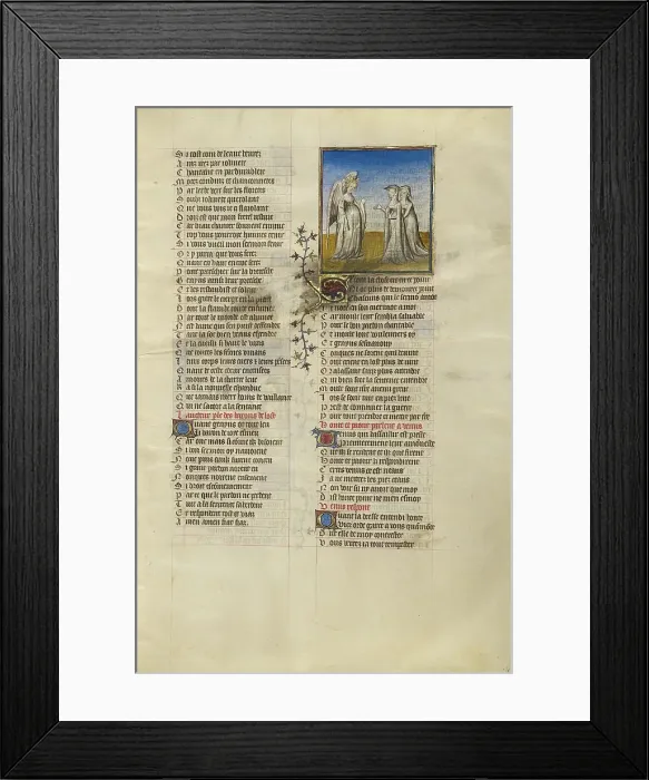 Framed Print : Venus Speaking to the Personifications of Shame and Anxiety; Roman de la Rose, about 1405. Creator: Unknown Framed Print : Venus Speaking to the Personifications of Shame and Anxiety; Roman de la Rose, about 1405. Creator: Unknown
