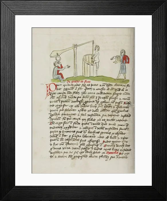 Framed Print : A Man Climbing into a Well; Fables, third quarter of 15th century. Creator: Unknown Framed Print : A Man Climbing into a Well; Fables, third quarter of 15th century. Creator: Unknown