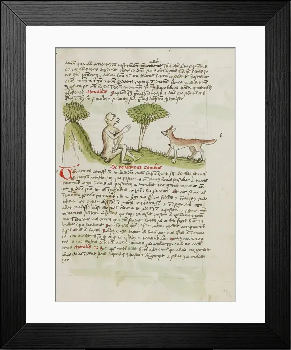 Framed Print : A Monkey Speaking to a Fox; Fables, third quarter of 15th century. Creator: Unknown Framed Print : A Monkey Speaking to a Fox; Fables, third quarter of 15th century. Creator: Unknown