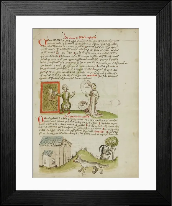 Framed Print : A Man Painting a Picture of his Wife: A Wolf before a House with... third quarter of 15th century. Creator: Unknown Framed Print : A Man Painting a Picture of his Wife: A Wolf before a House with... third quarter of 15th century. Creator: Unknown
