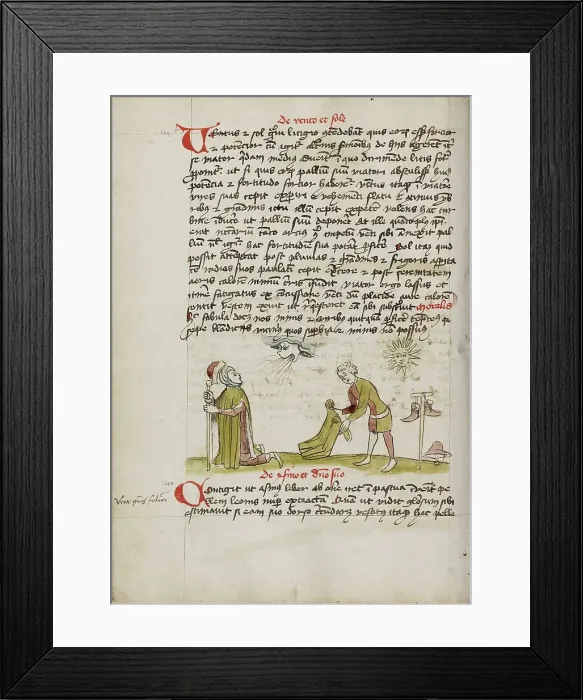 Framed Print : A Personification of Wind Blowing on a Man: The Sun Shining... third quarter of 15th century. Creator: Unknown Framed Print : A Personification of Wind Blowing on a Man: The Sun Shining... third quarter of 15th century. Creator: Unknown