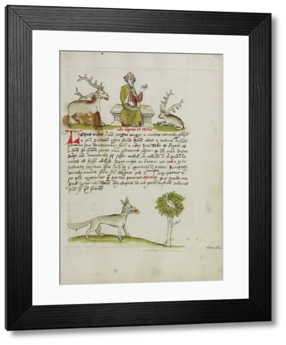 Framed Print : Jupiter as a Elderly Bearded Man Enthroned between a Stag and a Hare... third quarter of 15th cent. Creator: Unknown Framed Print : Jupiter as a Elderly Bearded Man Enthroned between a Stag and a Hare... third quarter of 15th cent. Creator: Unknown