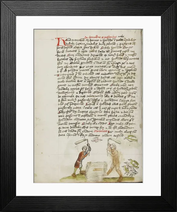 Framed Print : Two Men Threshing Grain; Fables, third quarter of 15th century. Creator: Unknown Framed Print : Two Men Threshing Grain; Fables, third quarter of 15th century. Creator: Unknown