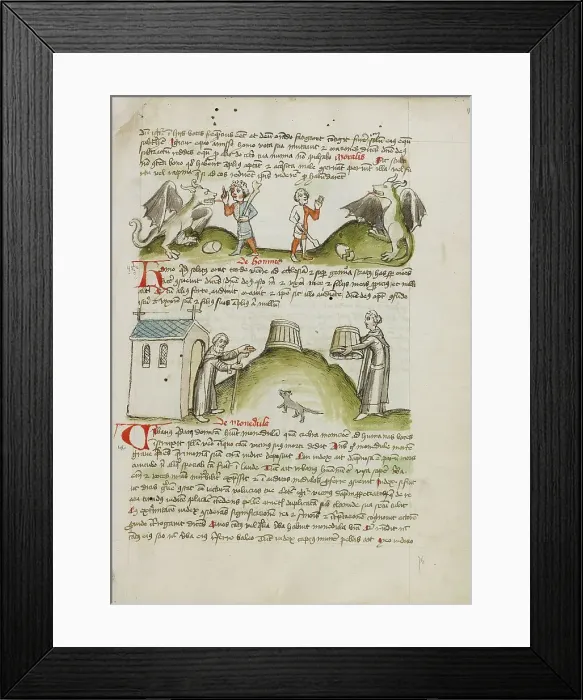 Framed Print : A Dragon and a Farmer with a Club: A Hermit before a Chapel and a... third quarter of 15th century. Creator: Unknown Framed Print : A Dragon and a Farmer with a Club: A Hermit before a Chapel and a... third quarter of 15th century. Creator: Unknown