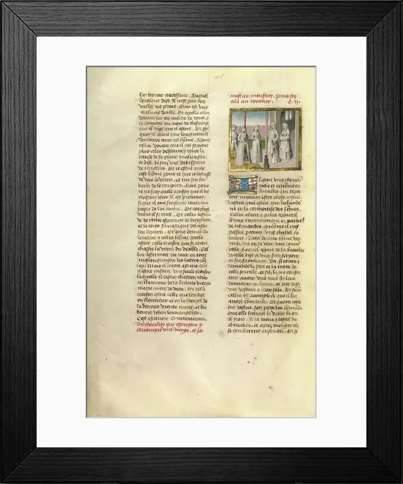 Framed Print : A Young Nobleman Leaving a Young Woman in the Care of an Abbess; Miroir Historial, about 1475. Creator: Unknown Framed Print : A Young Nobleman Leaving a Young Woman in the Care of an Abbess; Miroir Historial, about 1475. Creator: Unknown