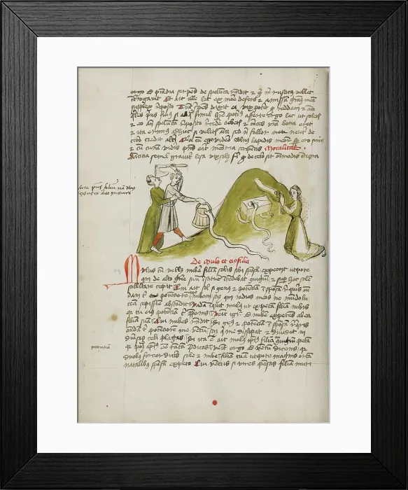 Framed Print : A Woman in Prayer and a Snake on a Nearby Hillock: A Man Trying to... third quarter of 15th cent. Creator: Unknown Framed Print : A Woman in Prayer and a Snake on a Nearby Hillock: A Man Trying to... third quarter of 15th cent. Creator: Unknown