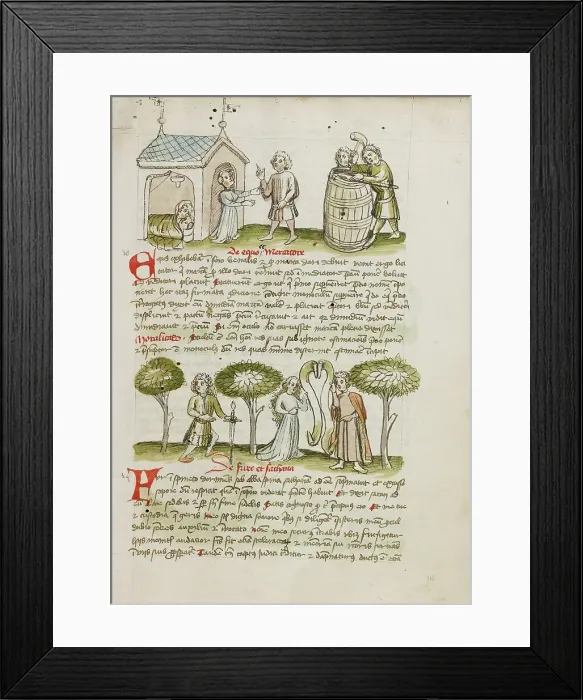Framed Print : A Woman Greating a Man before her House in which a Man and A Woman... third quarter of 15th century Creator: Unknown Framed Print : A Woman Greating a Man before her House in which a Man and A Woman... third quarter of 15th century Creator: Unknown