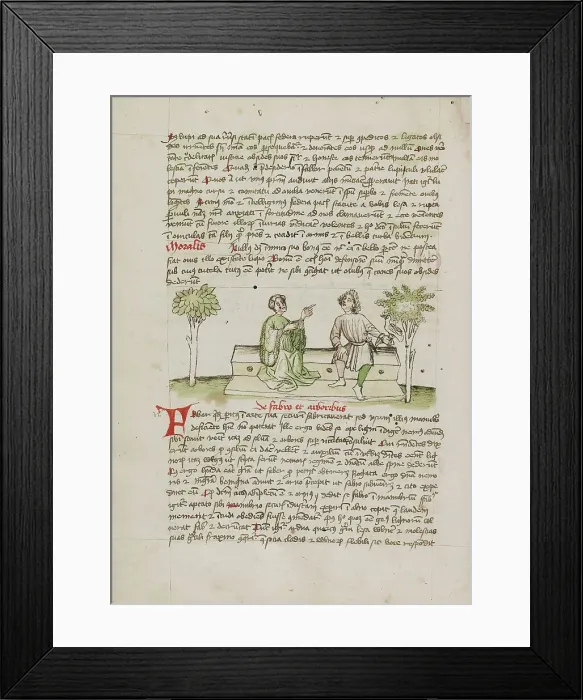 Framed Print : A Woman Speaking to a Horseman; Fables, third quarter of 15th century. Creator: Unknown Framed Print : A Woman Speaking to a Horseman; Fables, third quarter of 15th century. Creator: Unknown
