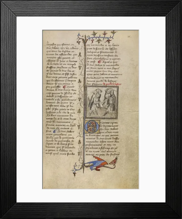 Framed Print : A Battle between Wankelin de Ferreres and Hugo de Montfort; Chronique de Normandie, about 1400-1415. Creator: Unknown Framed Print : A Battle between Wankelin de Ferreres and Hugo de Montfort; Chronique de Normandie, about 1400-1415. Creator: Unknown