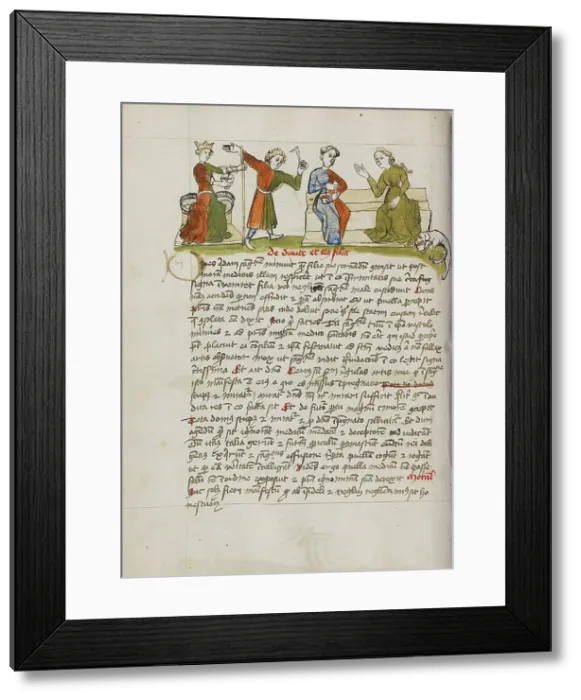 Framed Print : A Man Standing before a Crowned Woman Enthroned and Two Women... third quarter of 15th century. Creator: Unknown Framed Print : A Man Standing before a Crowned Woman Enthroned and Two Women... third quarter of 15th century. Creator: Unknown
