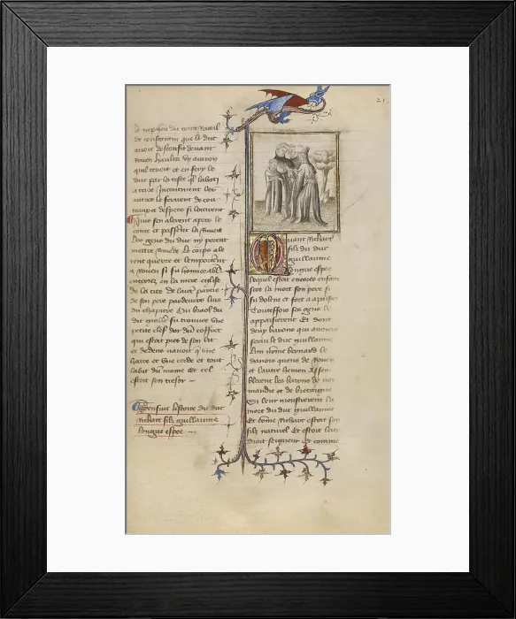 Framed Print : Richard I with Two Barons and his Mother; Chronique de Normandie, about 1400-1415. Creator: Unknown Framed Print : Richard I with Two Barons and his Mother; Chronique de Normandie, about 1400-1415. Creator: Unknown