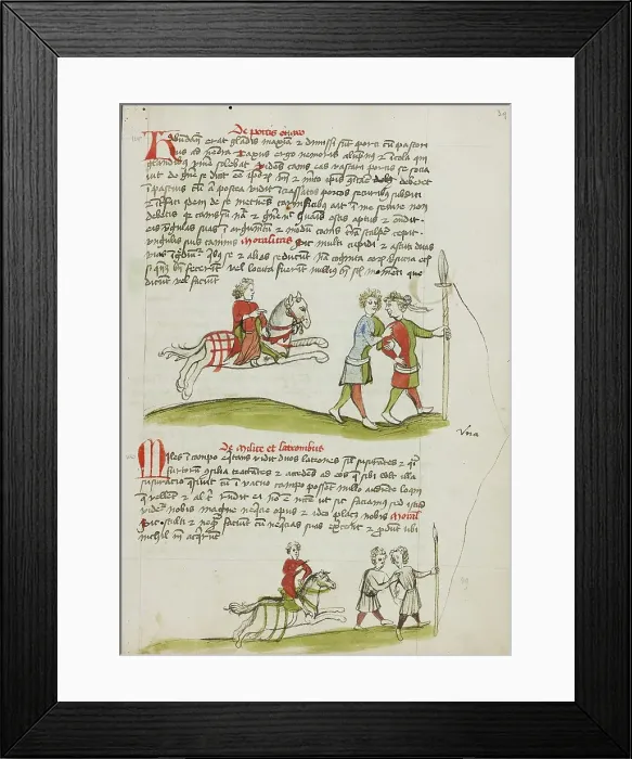 Framed Print : A Horseman and Two Robbers; Fables, third quarter of 15th century. Creator: Unknown Framed Print : A Horseman and Two Robbers; Fables, third quarter of 15th century. Creator: Unknown