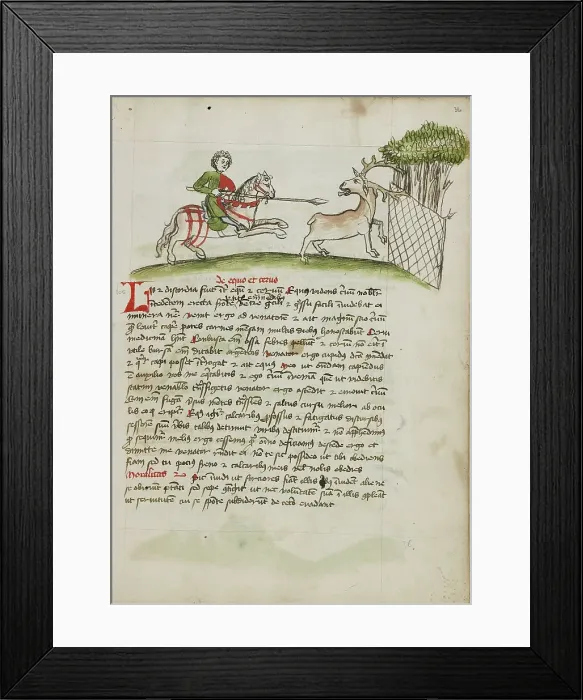 Framed Print : A Horseman Following a Stag Which has Been Captured in a Net; Fables, third quarter of 15th century. Creator: Unknown Framed Print : A Horseman Following a Stag Which has Been Captured in a Net; Fables, third quarter of 15th century. Creator: Unknown