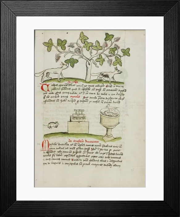 Framed Print : A Weasel and Several Captured Mice; Fables, third quarter of 15th century. Creator: Unknown