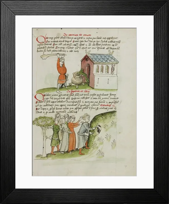 Framed Print : A Man Hitting a Snake Creeping Out of a Church: A Group of People... third quarter of 15th century. Creator: Unknown Framed Print : A Man Hitting a Snake Creeping Out of a Church: A Group of People... third quarter of 15th century. Creator: Unknown
